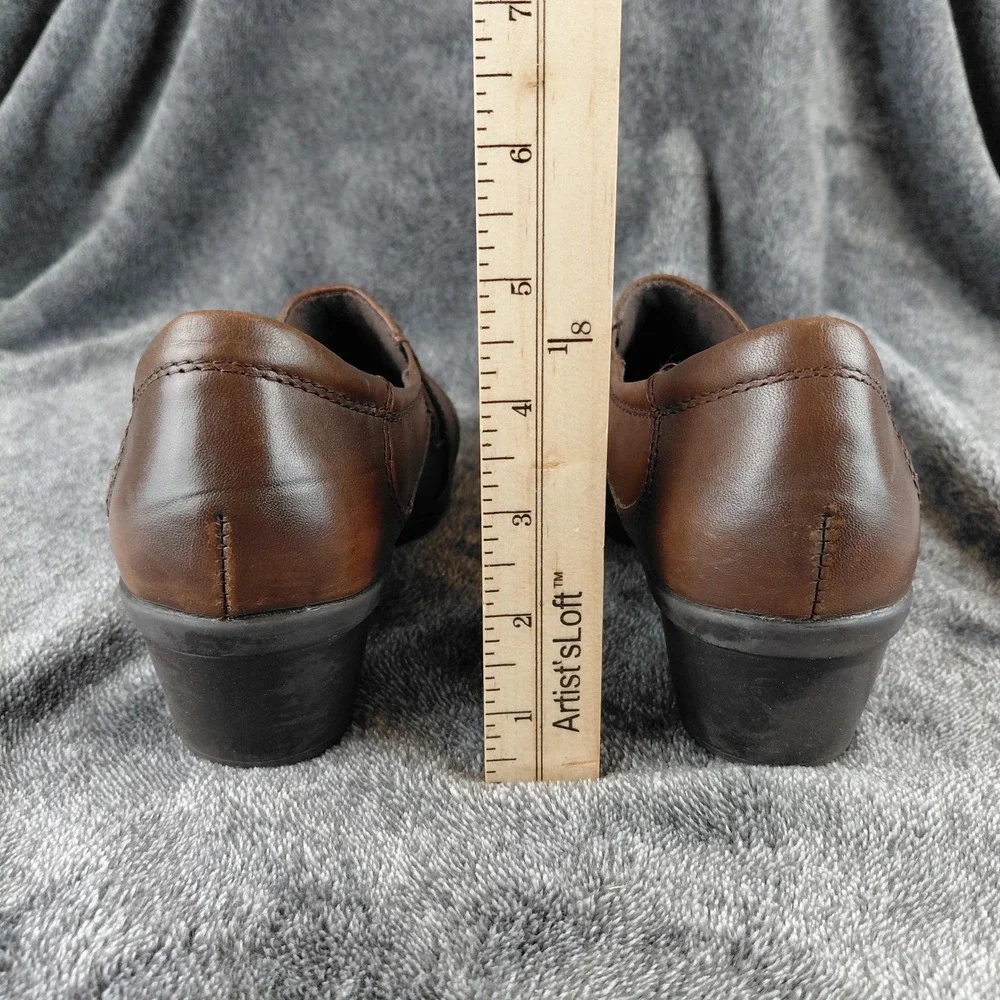 Earth Origins Roxanne Womens Brown Leather Slip‎ On Loafer Heel Shoes Size 9M